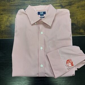 Cutter & Buck Pink‎ Button Long Sleeve Shirt Plaid Large Versatech Embroidered